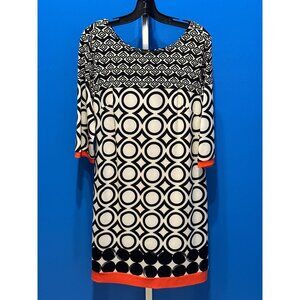 AB Studio Black/White/Orange Geometric Print Dress L Made In Vietnam